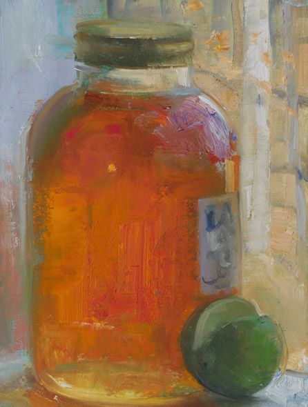 446x590 A Painting A Day Honey Jar With A Lime, 272015 Still Life - Honey Painting