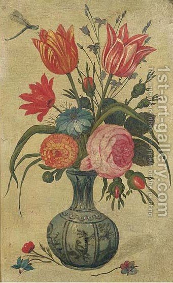 341x556 Roses, Tulips And Honeysuckle In An Ornamental Vase Jan Van Kessel - Honeysuckle Painting