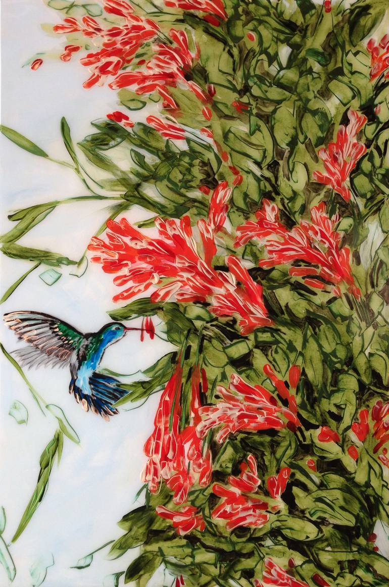 770x1162 Saatchi Art Orange Honeysuckle With Hummingbird Painting By - Honeysuckle Painting