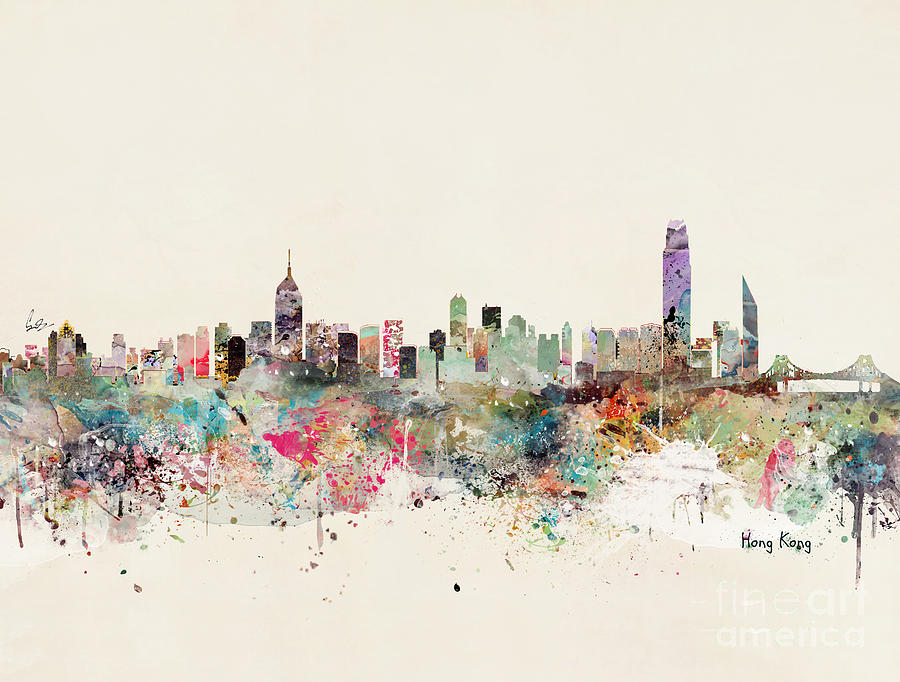 900x682 Hong Kong Skyline Painting By Bleu Bri - Hong Kong Painting