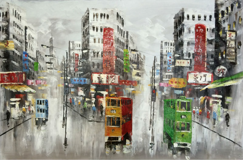 800x526 Hot Sale Hand Painted Modern Knife Canvas Oil Painting Hong Kong - Hong Kong Painting