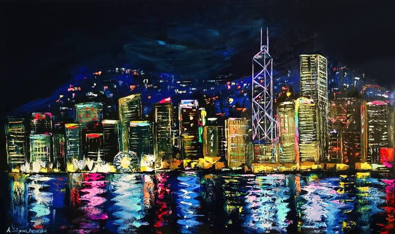 770x456 Saatchi Art Powerful Hong Kong Original Palette Knife Oil - Hong Kong Painting