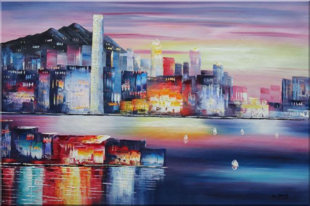 612x408 Victoria Bay Skyline Of Hong Kong Oil Painting Cityscape China - Hong Kong Painting
