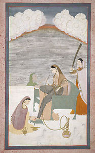 187x300 India Miniature Painting Reproduction Princess Smoking Hookah - Hookah Painting
