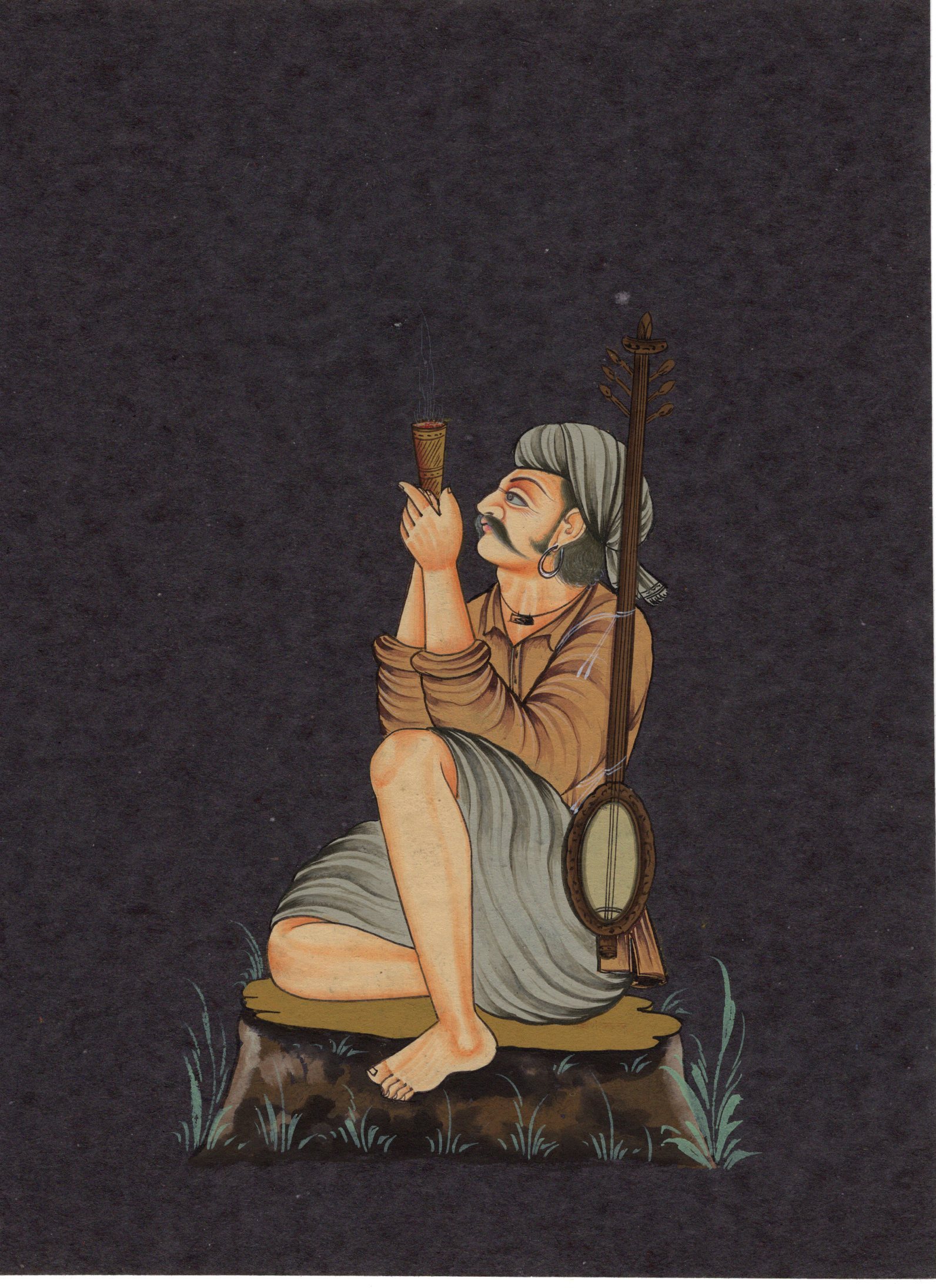 1592x2191 Indian Rajasthani Miniature Portrait Painting Handmade Hookah - Hookah Painting