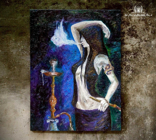 500x448 Kalyanbali Art Arabian Coffee, Hookah Girl, Painting, Oil - Hookah Painting