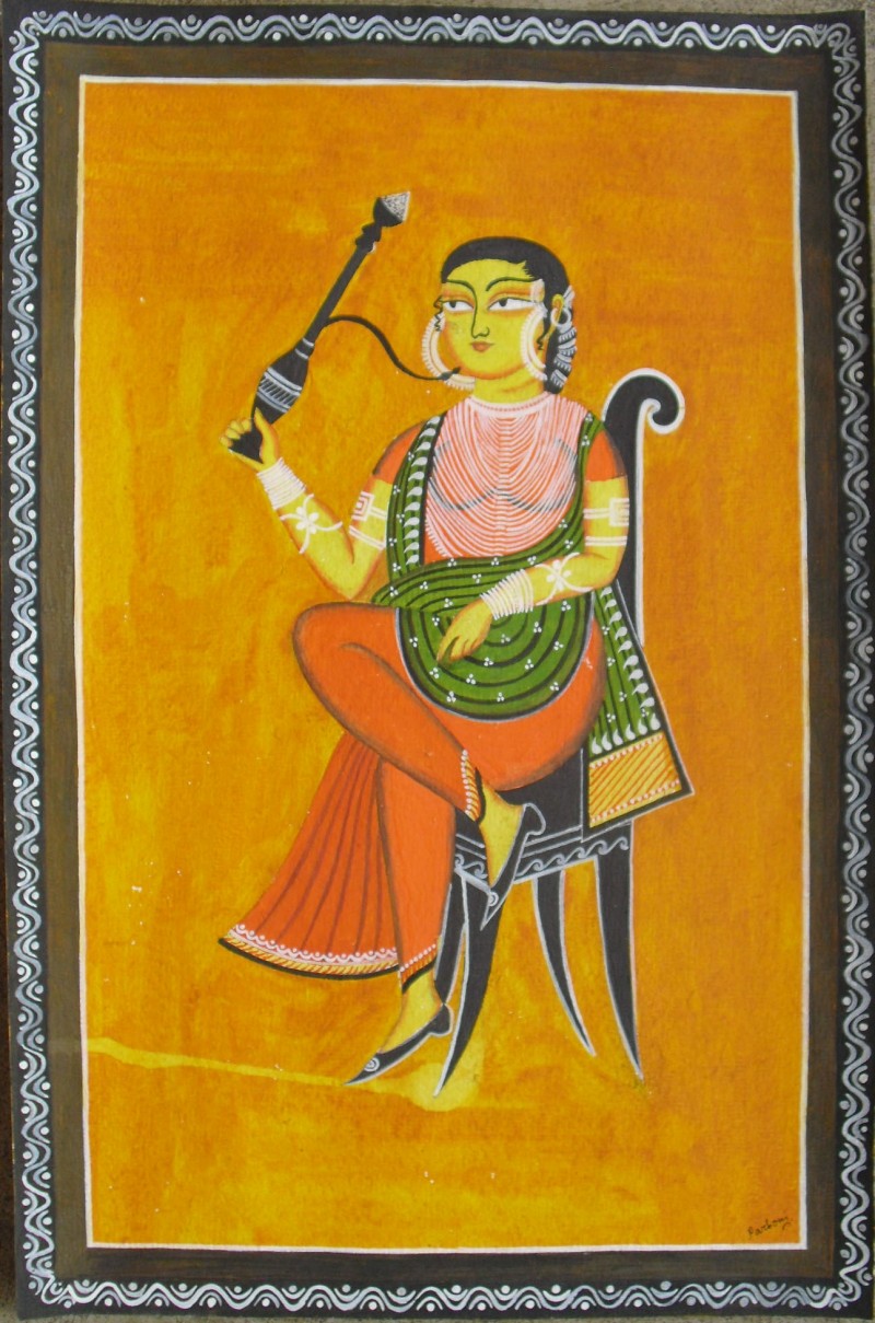 800x1209 Lady With Hookah By Artist Parboni Royghosh Figurative Art - Hookah Painting
