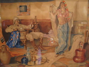 300x225 Antique Arabian Nights Middle East Arts Crafts Deco Hookah Liquor - Hookah Painting