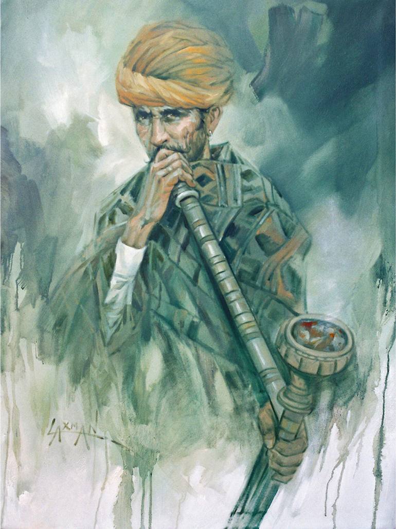 770x1029 Saatchi Art Hookah Etiquettes 03 Painting By Laxman Kumar - Hookah Painting