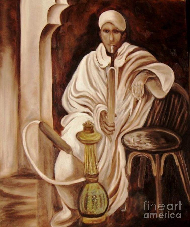 754x900 Smoking Hookah Painting By Rachel Wollach Asherovitz - Hookah Painting