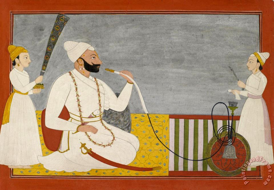 960x667rtist, Maker Unknown, India Rajajmat Dev Of Mankot Smoking - Hookah Painting
