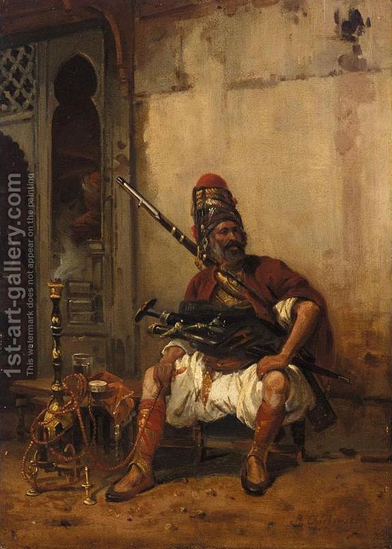 572x800 Bashi Bazouk With Hookah Stanislaus Von Chlebowski Reproduction - Hookah Painting