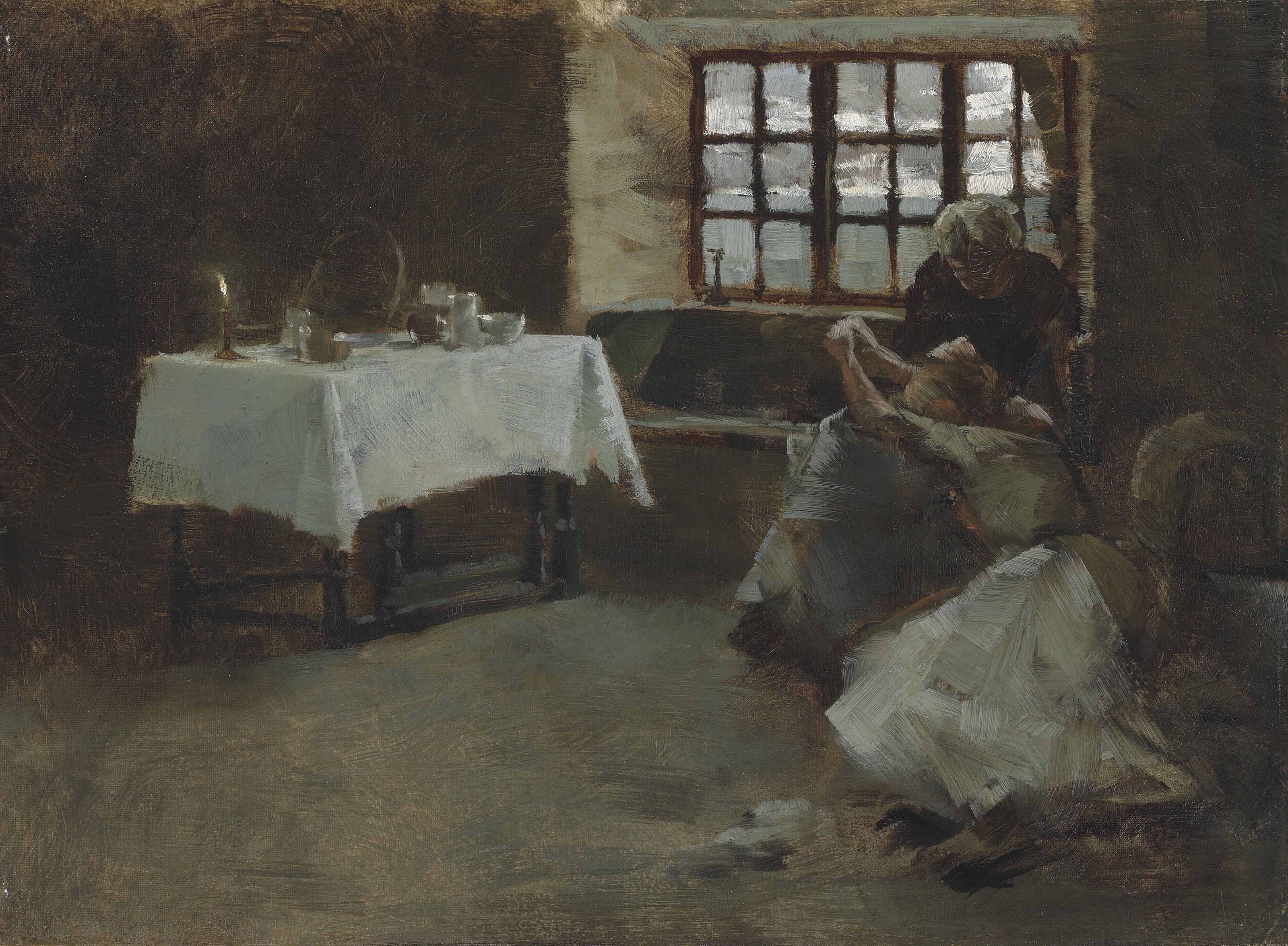 3200x2352 Frank Bramley, R.a. (1857 1915) Sketch - Hopeless Dawn Painting