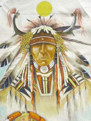 378x504 Native American Small Hopi Painted Hide With Buffalo Warrior - Hopi Painting