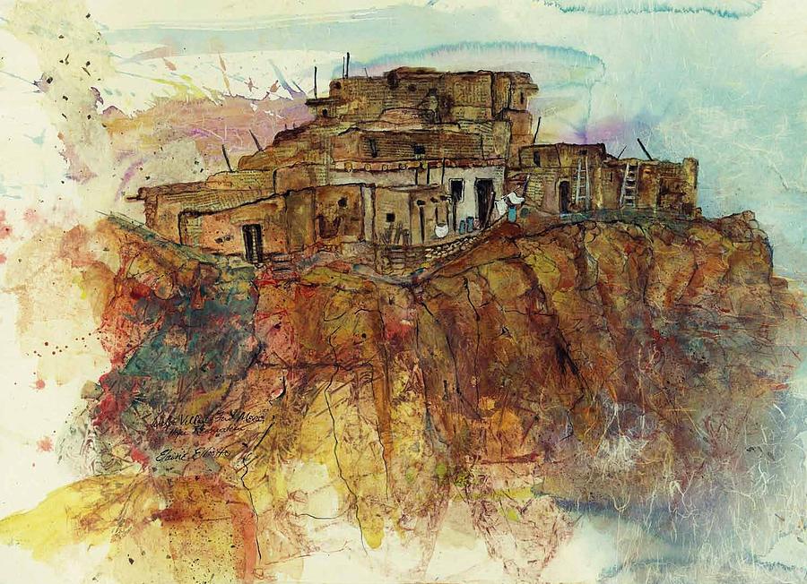 900x652 Walpi Village First Mesa Hopi Reservation Painting By Elaine Elliott - Hopi Painting