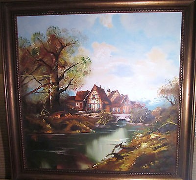 400x367 Large Horst Hoppman Pastoral Countryside Tudor Cottage Landscape - Hoppman Painting