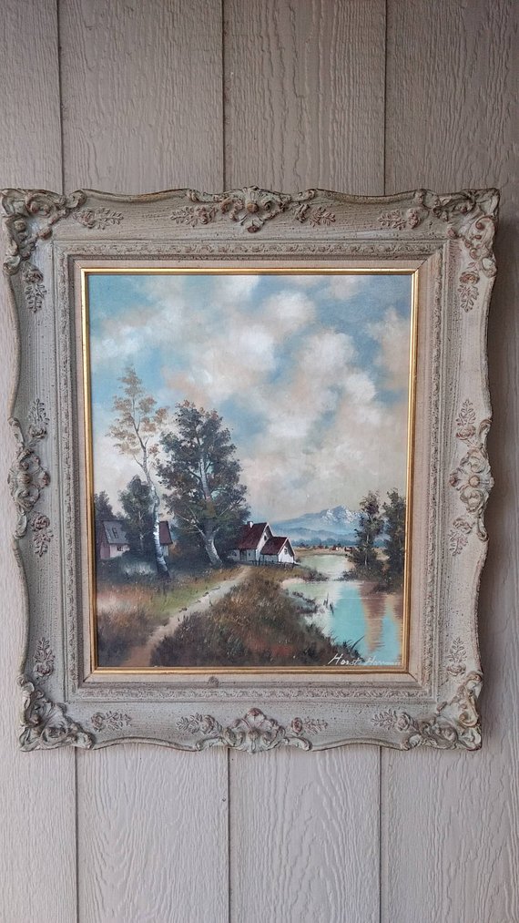570x1013 Vintage Listed Artist Horst Hoppman Oil On Canvas Country Farm - Hoppman Painting