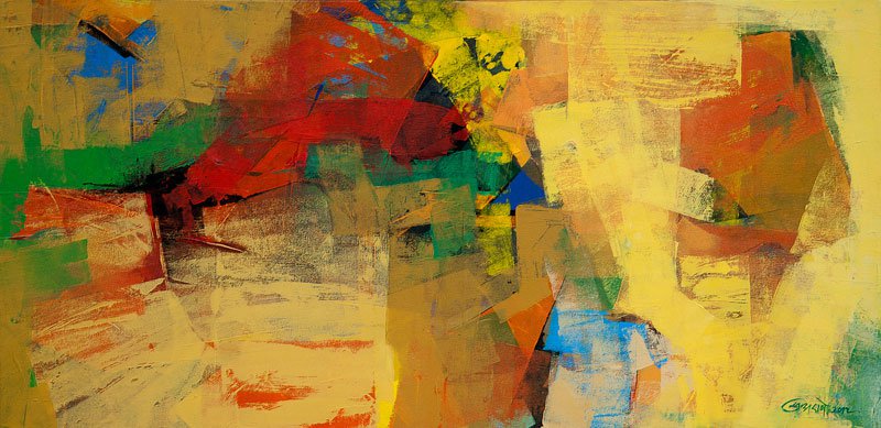 800x389 Yellow Horizontal Abstract By Artist Siddhesh Rane Abstract Art - Horizontal Painting