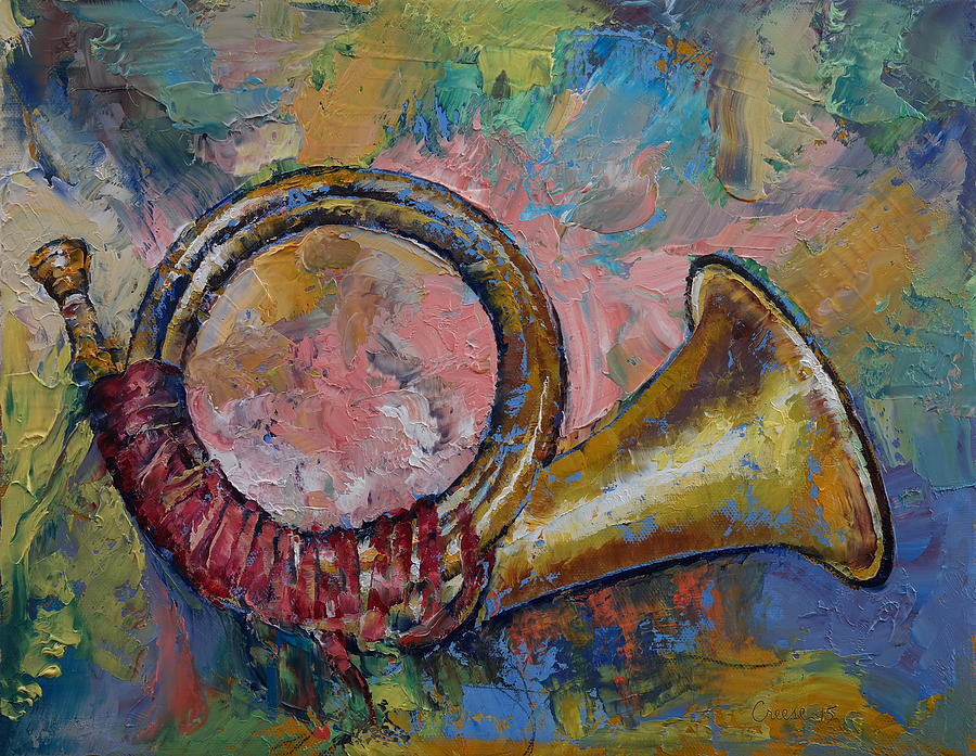 900x697 Hunting Horn Painting By Michael Creese - Horn Painting
