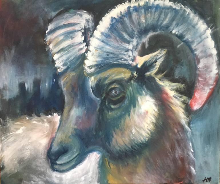 770x645 Saatchi Art Big Horn Painting By Heather Slate Quinlan - Horn Painting
