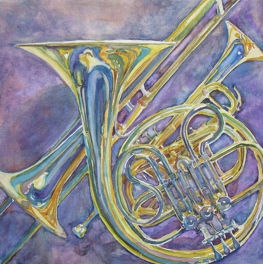 896x900 Three Horns Painting By Jenny Armitage - Horn Painting