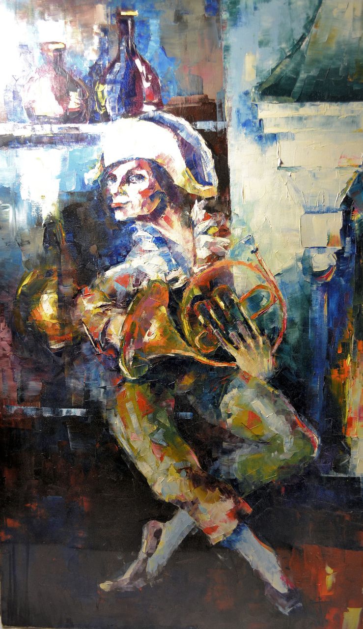 739x1280 Vintage Contemporary Impressionist Oil Painting Entitled French - Horn Painting