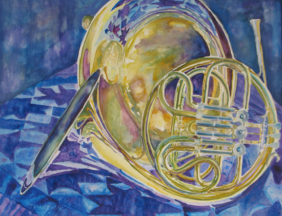 550x421 French Horn Art In The Making By Jenny Armitage - Horn Painting