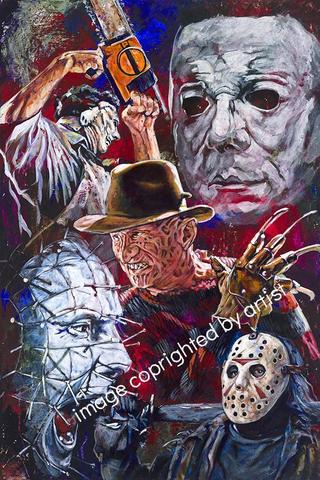 320x480 Horror Movie Villains Fine Art Print Featuring Jason, Freddy - Horror Movie Painting