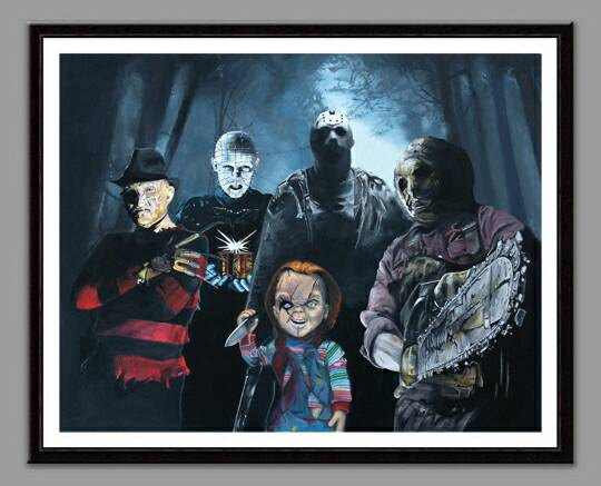 540x437 80's Horror Movie Villain Reunion 11'' X - Horror Movie Painting