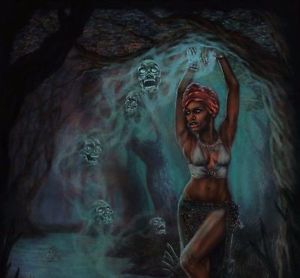 300x278 Original Pulp Illustration Ghost Horror Cover Style Art Painting - Horror Painting