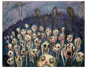 300x236 Original Art Painting Gus Fink Abstract Outsider Lowbrow Horror - Horror Painting
