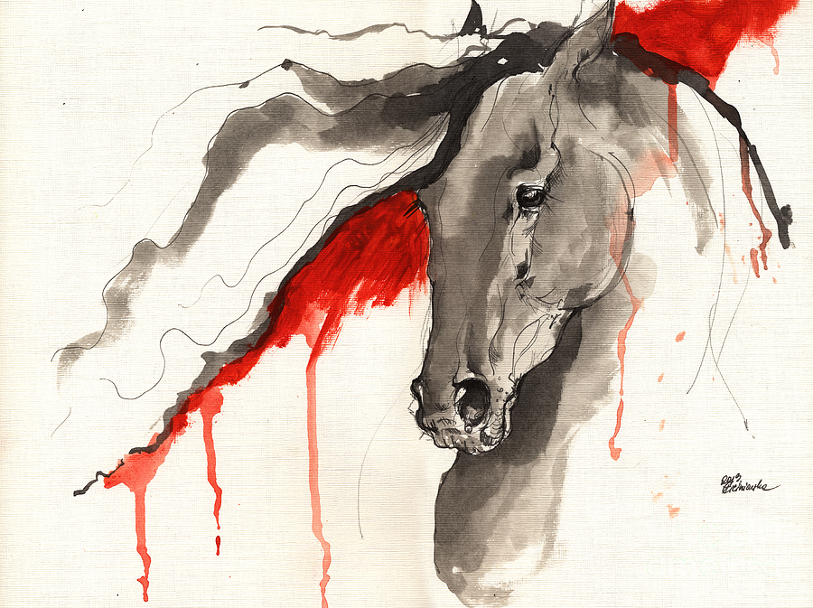 900x673 Wild Dark Horse Ink And Acrylic Painting 16 07 2013 Painting By - Horse Acrylic Painting