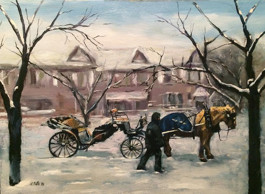 900x660 Horse Drawn Carriage Painting By Victor Soto - Horse And Buggy Painting