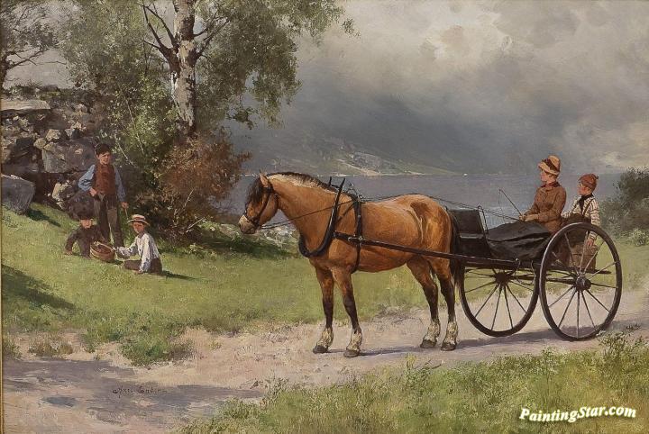 720x482 Landscape With Horse, Carriage And People Artwork By Axel Hjalmar - Horse And Buggy Painting