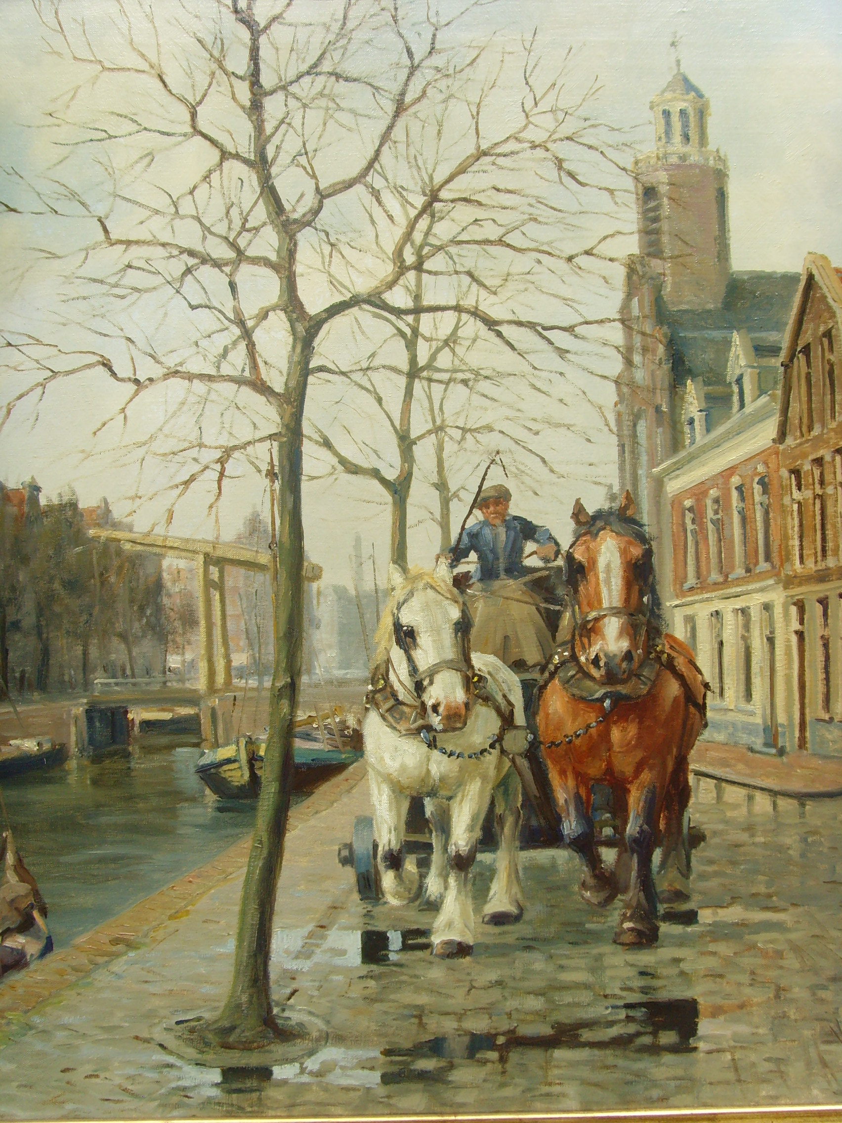 1704x2272 Oil Painting Of Amsterdam Dutch Street Amp Canal Scene With Cart - Horse And Buggy Painting