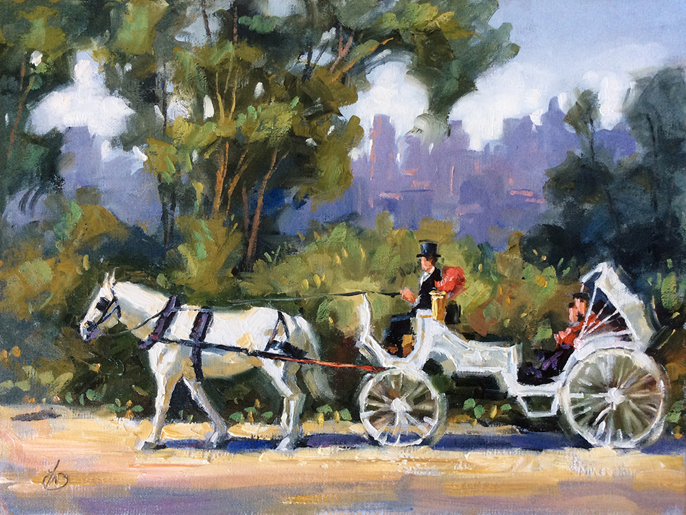 1000x751 Tom Brown Fine Art N.y. Horse Drawn Carriage Ride, 12x16 Oil - Horse And Buggy Painting