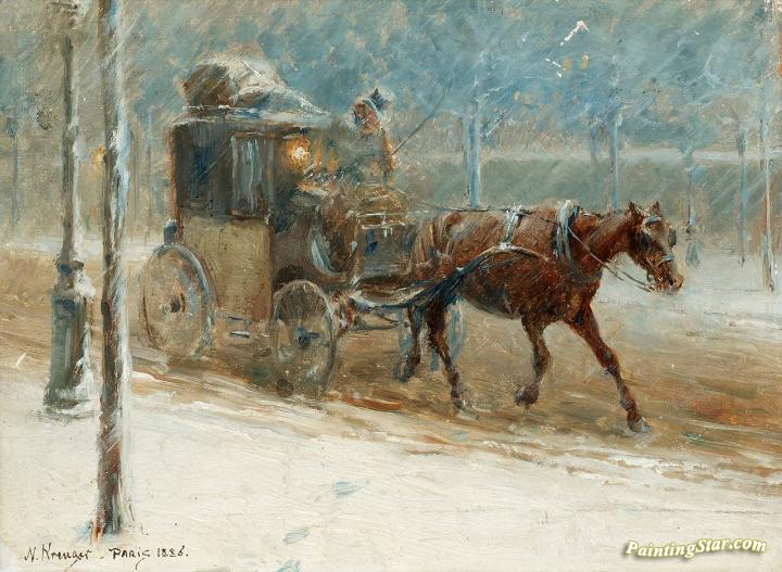 720x527 Boulevard Winter Scene With Horse Drawn Carriage Artwork By Nils - Horse And Buggy Painting