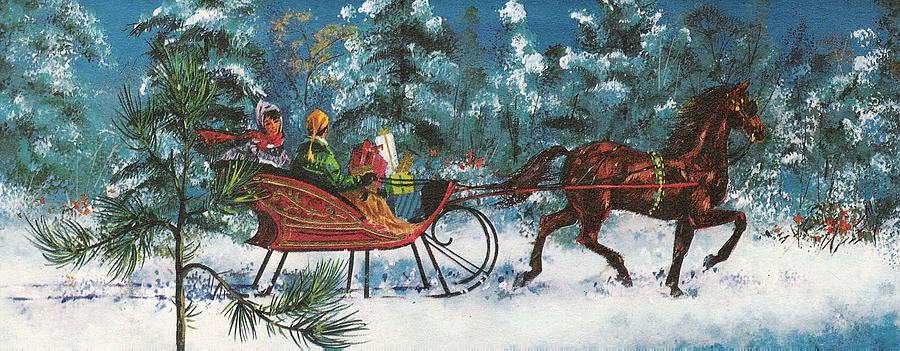 900x351 Christmas Illustration 89 Gift Box In Horse Drawn Carriage - Horse And Carriage Painting
