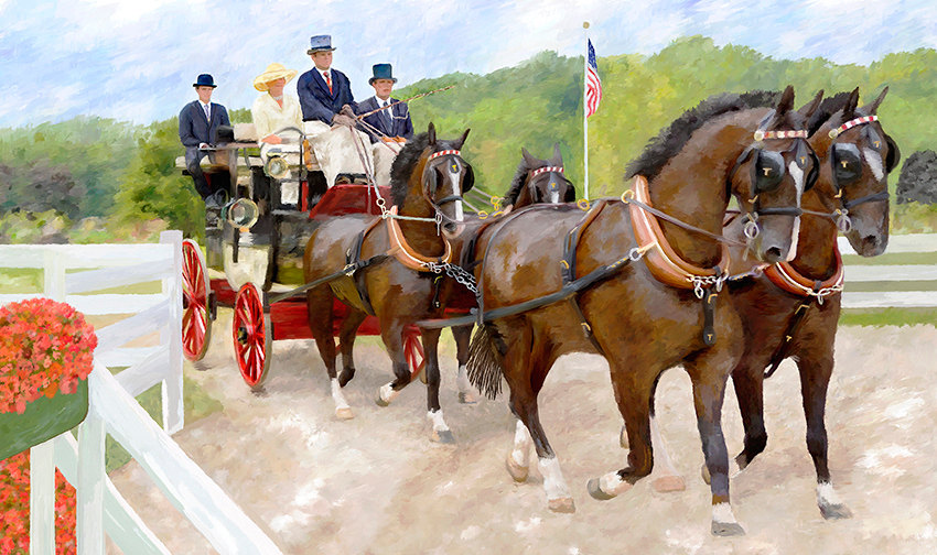 850x504 Old Fashion Horse Drawn Carriage Canvas Fine Art Print Walnut - Horse And Carriage Painting