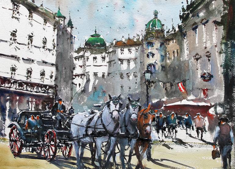 770x555 Saatchi Art Horses In Vienna Painting By Maximilian Damico - Horse And Carriage Painting