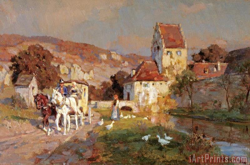 800x528 Wilhelm Velten A Horse And Carriage By A River Painting - Horse And Carriage Painting
