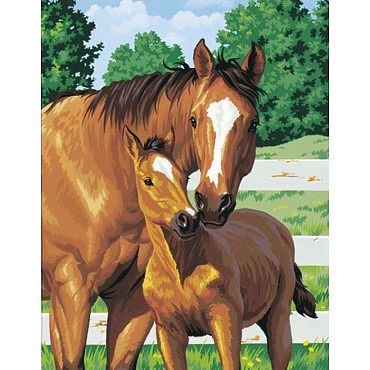 370x370 Mothers Pride (Horse With Foal) Paint By Number Kit - Horse And Foal Painting