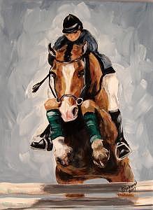 219x300 Jumper Hunter Horse And Rider Painting By Bj Redmond - Horse And Rider Painting