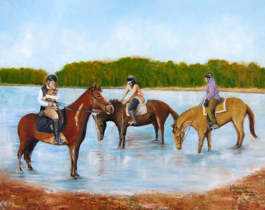 900x714 Renzo Horseback Riding In Marlu Lake Painting By Leonardo Ruggieri - Horse And Rider Painting