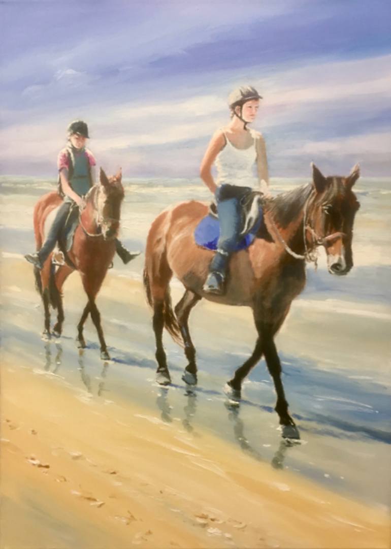 770x1081 Saatchi Art Perfect Day For A Horse Riding Lesson On The Beach - Horse And Rider Painting