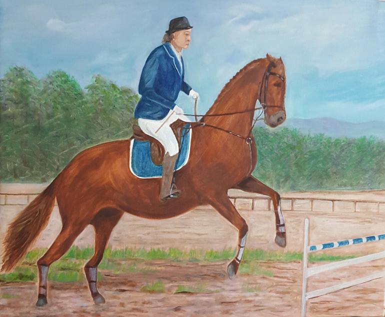 770x634 Saatchi Art Jockey, Horse Rider, 65x54cm Painting By Artom Arzuman - Horse And Rider Painting