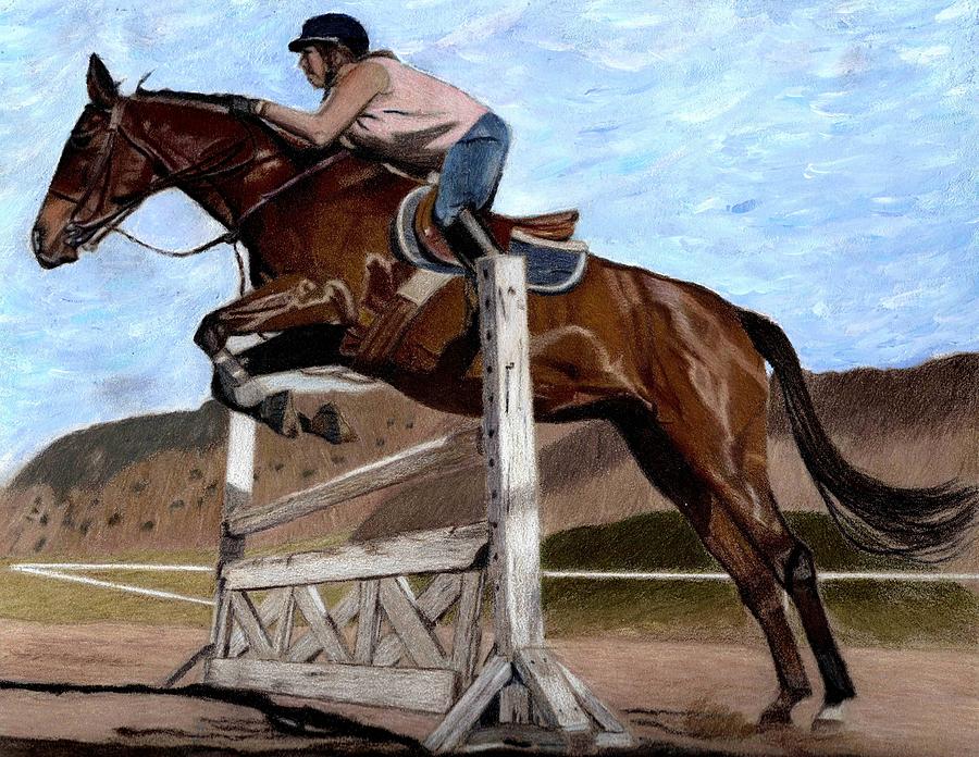 900x696 The Jumper - Horse And Rider Painting