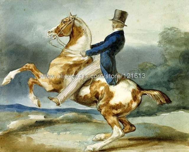 640x513 Theodore Gericault Rider And His Rearing Horse Danger Blue Hat - Horse And Rider Painting