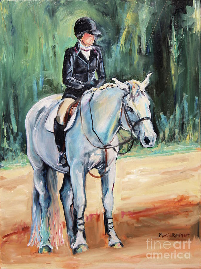 673x900 White Horse With Rider Painting By Maria's Watercolor - Horse And Rider Painting