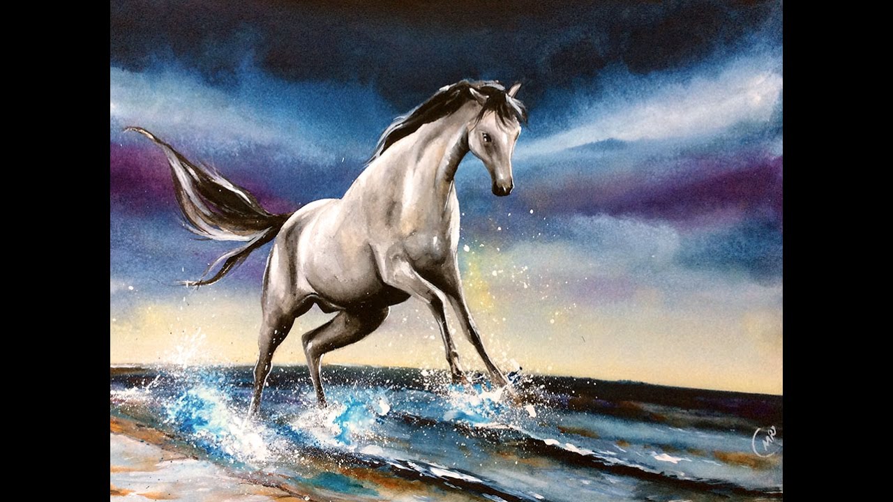 1280x720 Watercolor White Horse Painting Video Demonstration - Horse For Painting